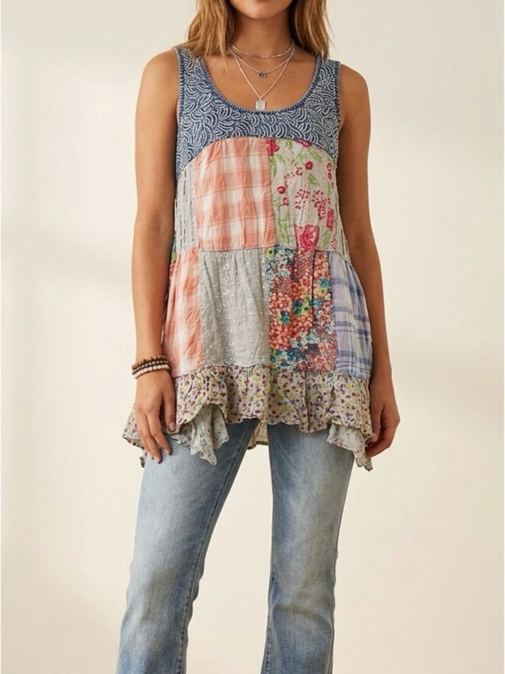 Young Threads Patchwork Boho Tank Top NWT